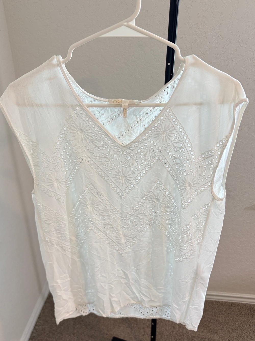 Maje Loucia Chevron Eyelet Embroidered V-neck Top
